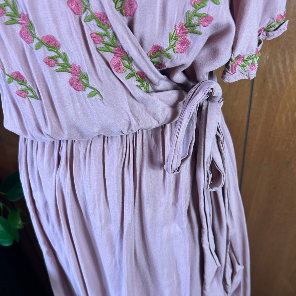 Jodifl Womens Small Pink Embroidered Floral Wrap High Low Maxi Dress Boho Rose - Picture 5 of 13